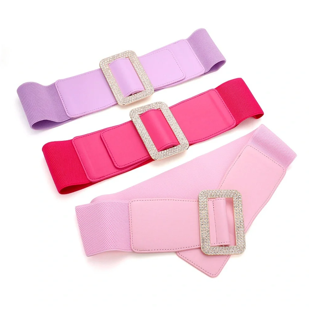 Rhinestone Embellished Open Rectangle Elastic Statement Belt